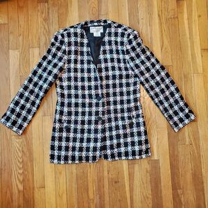 Vintage 80s Jaeger Wool Blend Multicolor Speckled Checker Blazer‎ Jacket Size 12